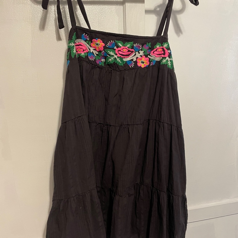 Urban Outfitters Embroidered Black Dress with Floral Design